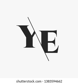Initial Letter YE Monogram Sliced. Modern logo template isolated on gray background