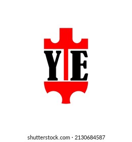 Initial letter YE red crown shield simple logo. Minimal and unique.