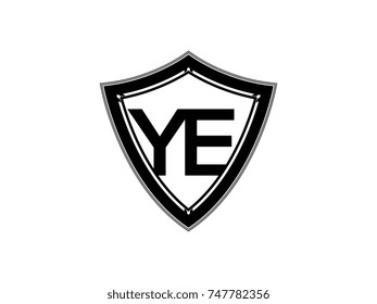 Initial letter YE shield logo black monogram vector illustration