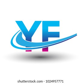 initial letter YF logotype company name colored blue and magenta swoosh design. vector logo for business and company identity.
