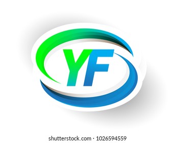 initial letter YF logotype company name colored blue and green swoosh design, modern logo concept. vector logo for business and company identity.