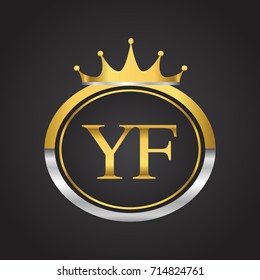 initial letter YF logotype company name with oval shape and crown, gold and silver color. vector logo for business and company identity.