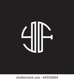 Initial letter YF, minimalist line art monogram circle shape logo, white color on black background