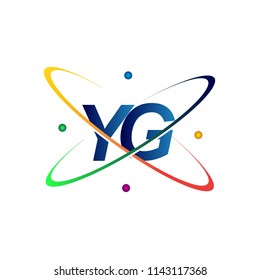 initial letter YG logotype science icon colored blue, red, green and yellow swoosh design. vector logo for business and company identity.
