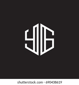 Initial letter YG, minimalist line art monogram hexagon shape logo, white color on black background