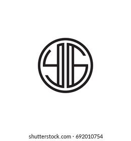 Initial letter YG, minimalist line art monogram circle logo, black color