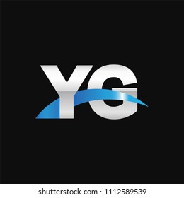Initial letter YG, overlapping movement swoosh logo, metal silver blue color on black background