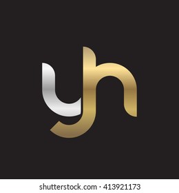 initial letter yh linked round lowercase logo gold silver black background