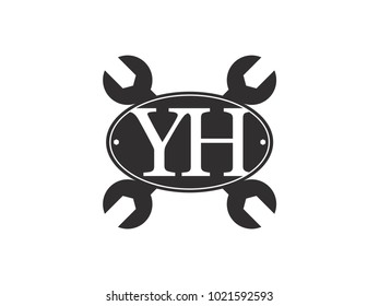 Initial letter YH logo automotive club with crossed wrench black