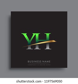 initial letter YH logotype company name colored green and gold swoosh design. vector logo for business and company