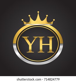 initial letter YH logotype company name with oval shape and crown, gold and silver color. vector logo for business and company identity.