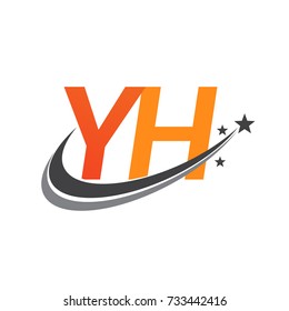 initial letter YH logotype company name colored orange and grey swoosh star design. vector logo for business and company identity.