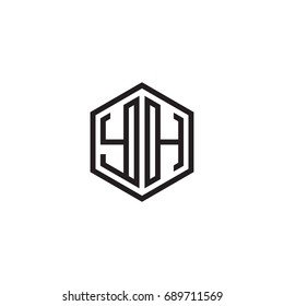 Initial letter YH, minimalist line art monogram hexagon logo, black color