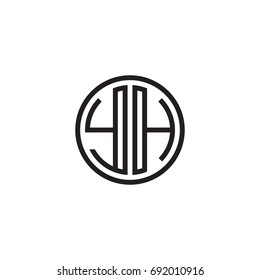 Initial letter YH, minimalist line art monogram circle logo, black color