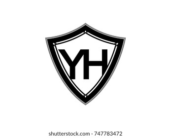 Initial letter YH shield logo black monogram vector illustration
