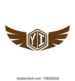 Initial Letter YI Hexagonal Shape Logo Design with Wings