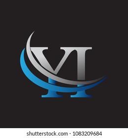 initial letter YI logotype company name colored blue and grey swoosh design. vector logo for business and company identity.