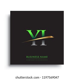 initial letter YI logotype company name colored green and gold swoosh design. vector logo for business and company