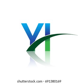 initial letter YI logotype company name colored blue and green swoosh design. vector logo for business and company identity.
