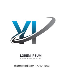 initial letter YI logotype company name colored blue and grey swoosh design. logo design for business and company identity.