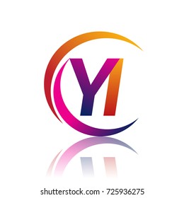 initial letter YI logotype company name orange and magenta color on circle and swoosh design. vector logo for business and company identity.