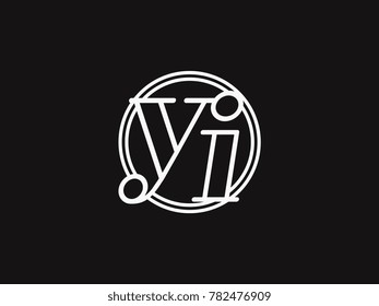 Initial letter yi lowercase outline inside the circle logo template white on black background