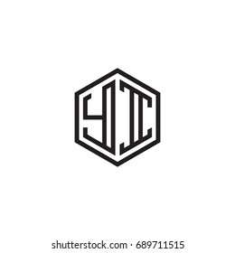 Initial letter YI, minimalist line art monogram hexagon logo, black color
