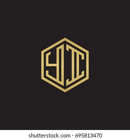 Initial letter YI, minimalist line art hexagon logo, gold color on black background