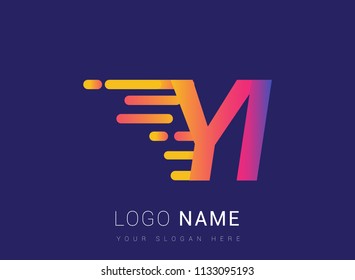 Initial Letter YI speed Logo Design template, logotype company name colored yellow, magenta and blue.for business and company identity.
