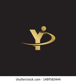 Initial letter yi swoosh uppercase modern logo design template elements. Gold letter Isolated on black  background. Suitable for business, consulting group company.