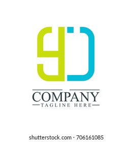 Initial Letter YI YJ Linked Box Design Logo