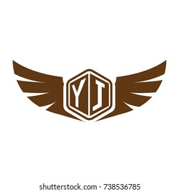 Initial Letter YJ Hexagonal Shape Logo Design with Wings Icon
