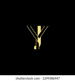 Initial letter YJ JY minimal monogram art logo, gold color on black background.