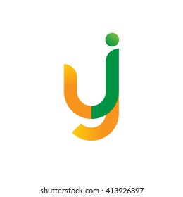 initial letter yj linked round lowercase logo orange green