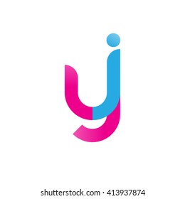 initial letter yj linked round lowercase logo pink blue purple