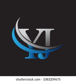 initial letter YJ logotype company name colored blue and grey swoosh design. vector logo for business and company identity.