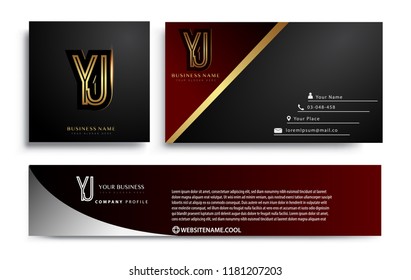 initial letter YJ logotype company name colored gold elegant design. Vector sets for business identity on black background.