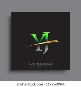 initial letter YJ logotype company name colored green and gold swoosh design. vector logo for business and company