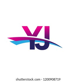 initial letter YJ logotype company name colored blue and magenta swoosh design. vector logo for business and company
