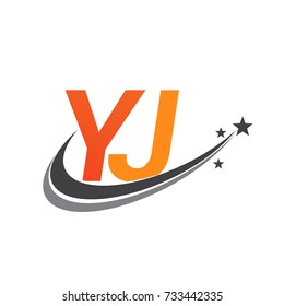 initial letter YJ logotype company name colored orange and grey swoosh star design. vector logo for business and company identity.