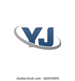 initial letter YJ swoosh ring company logo blue gray