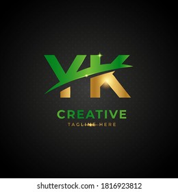 Initial letter YK with green and gold color. Luxury slash logo design concept, fit for company and business.