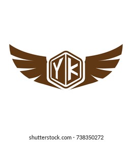 Initial Letter YK Hexagonal Shape Logo Design with Wings