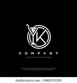 Initial Letter YK Logo Design With Swoosh. Creative And Modern YK Logo Design on Black Background Premium Design