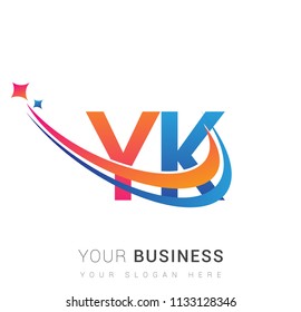 initial letter YK logotype company name colored orange, red and blue swoosh star design. vector logo for business and company identity.