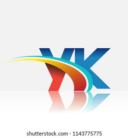 initial letter YK logotype company name colored red and blue and swoosh design. vector logo for business and company identity.
