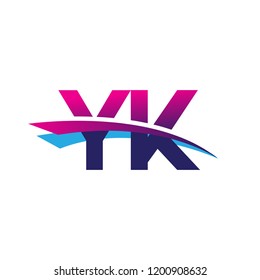initial letter YK logotype company name colored blue and magenta swoosh design. vector logo for business and company