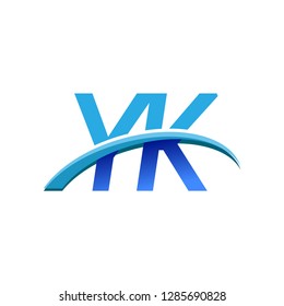 initial letter YK logotype company name colored blue and swoosh design. vector logo for business and company identity.