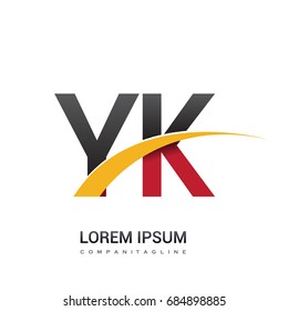 initial letter YK logotype company name colored red, black and yellow swoosh design. isolated on white background.
