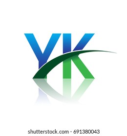 initial letter YK logotype company name colored blue and green swoosh design. vector logo for business and company identity.
